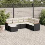 Set canapele de grădină cu perne, 7 piese, negru, poliratan GartenMobel Dekor