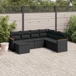 Set canapele de grădină cu perne, 7 piese, negru, poliratan GartenMobel Dekor
