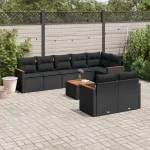 Set mobilier de grădină cu perne, 9 piese, negru, poliratan GartenMobel Dekor