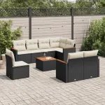 Set mobilier de grădină cu perne, 9 piese, negru, poliratan GartenMobel Dekor