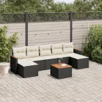 Set mobilier de grădină cu perne, 8 piese, negru, poliratan GartenMobel Dekor