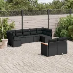 Set mobilier de grădină cu perne, 9 piese, negru, poliratan GartenMobel Dekor