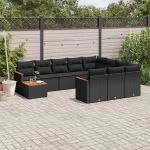 Set canapele de grădină cu perne, 11 piese, negru, poliratan GartenMobel Dekor
