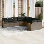 Set mobilier de grădină cu perne, 10 piese, gri, poliratan GartenMobel Dekor
