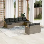 Set canapele de grădină, 9 piese, cu perne, gri, poliratan GartenMobel Dekor