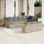 Set canapele de grădină, 13 piese, cu perne, bej, poliratan GartenMobel Dekor