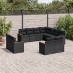 Set canapele de grădină cu perne, 11 piese, negru, poliratan GartenMobel Dekor