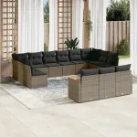 Set mobilier de grădină cu perne, 13 piese, gri, poliratan GartenMobel Dekor