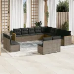 Set mobilier de grădină cu perne, 13 piese, gri, poliratan GartenMobel Dekor