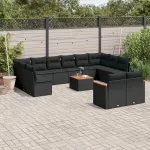 Set mobilier de grădină cu perne, 13 piese, negru, poliratan GartenMobel Dekor