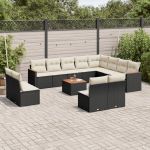 Set mobilier de grădină cu perne, 13 piese, negru, poliratan GartenMobel Dekor