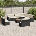 Set mobilier de grădină cu perne, 13 piese, negru, poliratan GartenMobel Dekor
