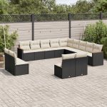 Set mobilier de grădină cu perne, 13 piese, negru, poliratan GartenMobel Dekor