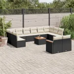 Set mobilier de grădină cu perne, 13 piese, negru, poliratan GartenMobel Dekor