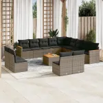 Set mobilier de grădină cu perne, 14 piese, gri, poliratan GartenMobel Dekor