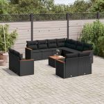 Set canapele de grădină, 12 piese, cu perne, negru, poliratan GartenMobel Dekor