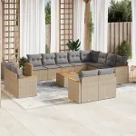 Set canapele de grădină, 13 piese, cu perne, bej, poliratan GartenMobel Dekor