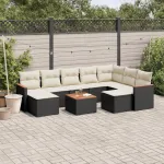 Set canapele de grădină cu perne, 10 piese, negru, poliratan GartenMobel Dekor