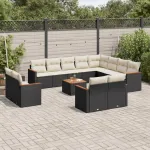 Set mobilier de grădină cu perne, 13 piese, negru, poliratan GartenMobel Dekor