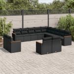 Set mobilier de grădină cu perne, 13 piese, negru, poliratan GartenMobel Dekor