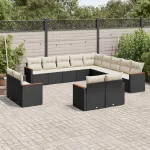 Set mobilier de grădină cu perne, 13 piese, negru, poliratan GartenMobel Dekor