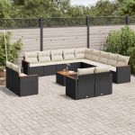 Set mobilier de grădină cu perne, 14 piese, negru, poliratan GartenMobel Dekor