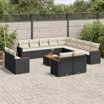 Set mobilier de grădină cu perne, 14 piese, negru, poliratan GartenMobel Dekor