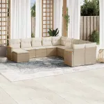 Set canapele de grădină cu perne, 11 piese, bej, poliratan GartenMobel Dekor