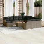 Set mobilier de grădină cu perne, 13 piese, gri, poliratan GartenMobel Dekor