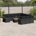 Set mobilier de grădină cu perne, 13 piese, negru, poliratan GartenMobel Dekor