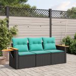 Set mobilier de grădină cu perne, 3 piese, negru, poliratan GartenMobel Dekor