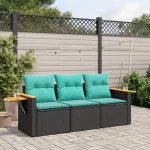 Set mobilier de grădină cu perne, 3 piese, negru, poliratan GartenMobel Dekor