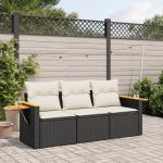 Set mobilier de grădină cu perne, 3 piese, negru, poliratan GartenMobel Dekor