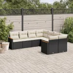 Set mobilier de grădină cu perne, 8 piese, negru, poliratan GartenMobel Dekor