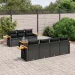 Set mobilier de grădină cu perne, 8 piese, negru, poliratan GartenMobel Dekor
