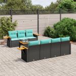 Set mobilier de grădină cu perne, 8 piese, negru, poliratan GartenMobel Dekor