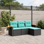 Set mobilier de grădină cu perne, 4 piese, negru, poliratan GartenMobel Dekor