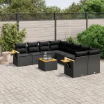 Set mobilier de grădină cu perne, 9 piese, negru, poliratan GartenMobel Dekor