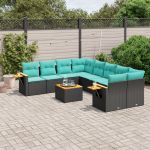 Set mobilier de grădină cu perne, 9 piese, negru, poliratan GartenMobel Dekor