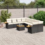 Set mobilier de grădină cu perne, 9 piese, negru, poliratan GartenMobel Dekor