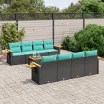 Set mobilier de grădină cu perne, 9 piese, negru, poliratan GartenMobel Dekor