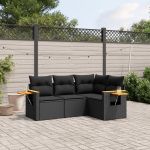 Set mobilier de grădină cu perne, 4 piese, negru, poliratan GartenMobel Dekor