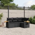 Set mobilier de grădină cu perne, 4 piese, negru, poliratan GartenMobel Dekor