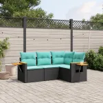 Set mobilier de grădină cu perne, 4 piese, negru, poliratan GartenMobel Dekor