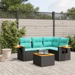 Set mobilier de grădină cu perne, 5 piese, negru, poliratan GartenMobel Dekor