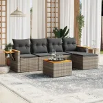 Set mobilier grădină cu perne, 6 piese, gri, poliratan GartenMobel Dekor