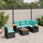 Set canapele de grădină cu perne, 6 piese, negru, poliratan GartenMobel Dekor