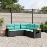 Set mobilier de grădină cu perne, 5 piese, negru, poliratan GartenMobel Dekor