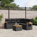 Set mobilier de grădină cu perne, 6 piese, negru, poliratan GartenMobel Dekor