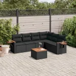 Set canapele de grădină cu perne, 7 piese, negru, poliratan GartenMobel Dekor